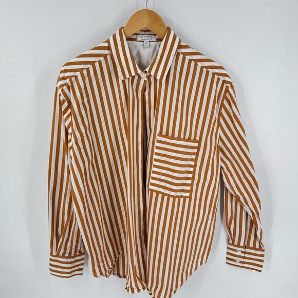 AYR The Deep End Oversized Striped Button Down Shirt Rust White XL Cotton - Picture 3 of 7